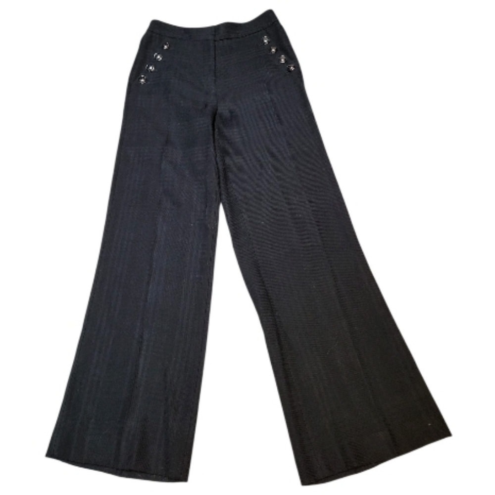 Veronica Beard Elegant Subtle Black Plaid Wool Blend Wide-Leg Trousers - Size 4